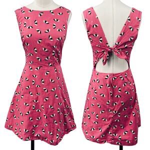 Modcloth Umbrella Print Mini Dress Fit & Flare Shift Open CutOut Tie Back Pink 4